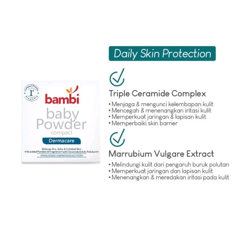 Bambi Baby Compact Powder Dermacare Bambi Bedak Padat Bayi Kulit Sensitif Ezcema Kemerahan Gatal Ruam 40gr