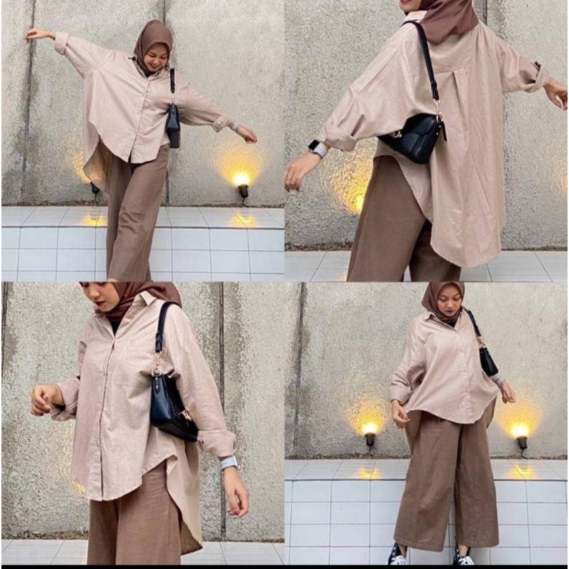 Kemeja Wanita Oversize Polos Katun Linen Rami Premium