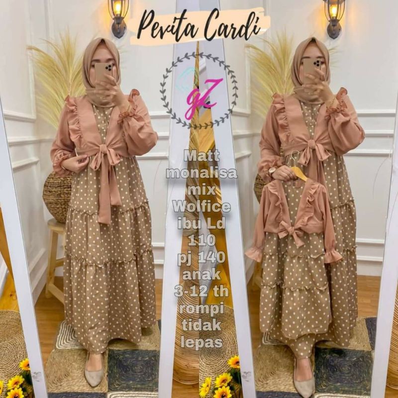 GAMIS COUPLE IBU ANAK SET CARD/PEVITA CARDI COUPLE POLKADOT