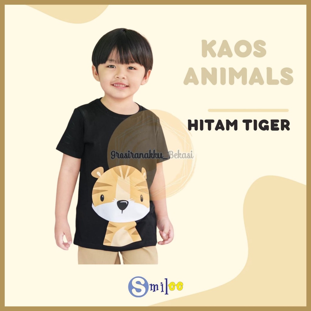 Kaos Anak Cowok Smilee Murah Animal Hitam Tiger Size 1-5Tahun