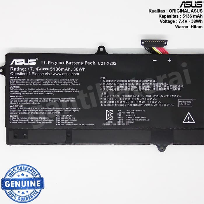 Original Baterai Asus VivoBook X201 X201E S200E C21-X202 F201 F201E