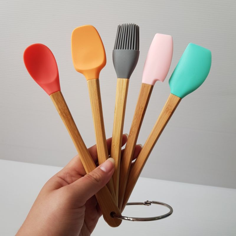 5 mini utensil color set spatula silicon gg KY 21 cm tahan panas lentur