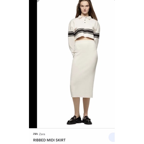 Zara Ribbed midi skirt sale
