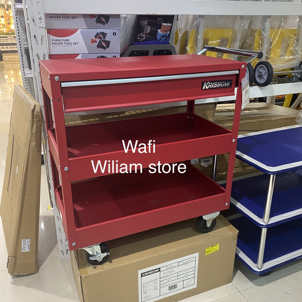 Krisbow lemari bengkel Perkakas Tool Box Cabinet Trolley 3 tingkat
