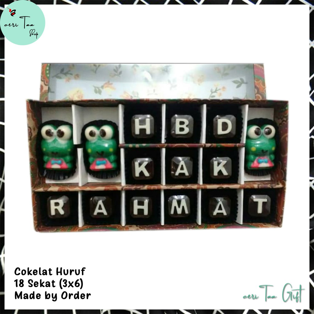 

Cokelat 18 Sekat 3x6 | Cokelat Souvenir | Cokelat Huruf | Cokelat Angka | Cokelat Bingkisan