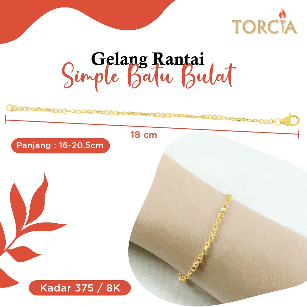 Gelang Rantai Emas Asli Simple Batu Bulat Kadar 375 Torcia