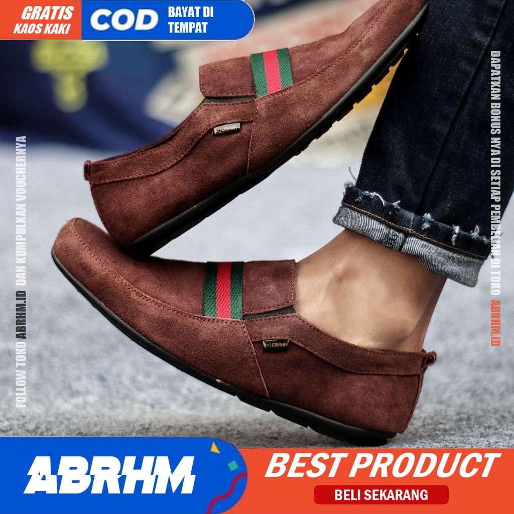 ABRHM x YOMI Sepatu Kasual Pria Sepatu Casual Pria Kantor Kerja Loafers Fashion Kulit Asli Suede Sepatu Slop Anti Slip Sepatu Semi Formal Kuliah Kondangan Gaya keren Kekinian Murah Terlaris