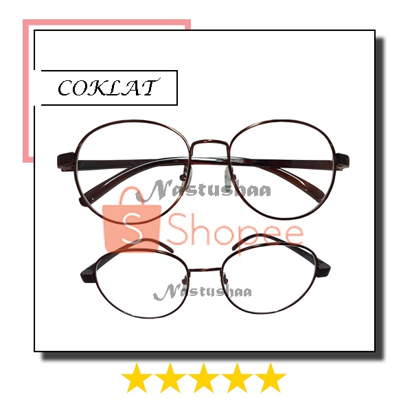 Kacamata Fashion Pria Wanita Bahan Besi High Quality Frame Model Oval Korea Kacamata Gaya Lensa Transparan NOCASE