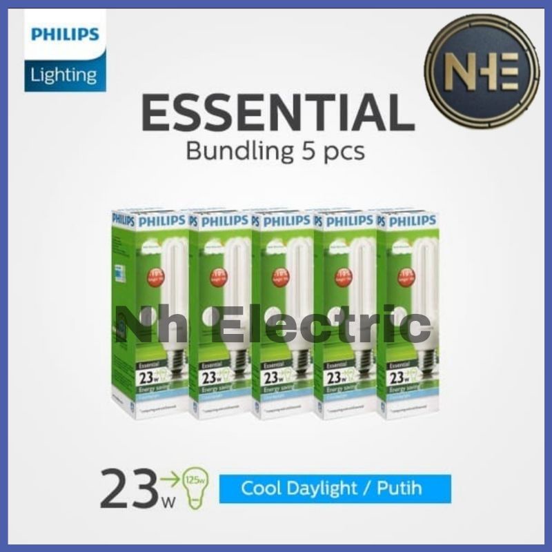 Lampu Philips Essential 23W Watt Putih CDL E27 - Esst 23 Watt Philips White 220V SNI Bundling 5 Pcs