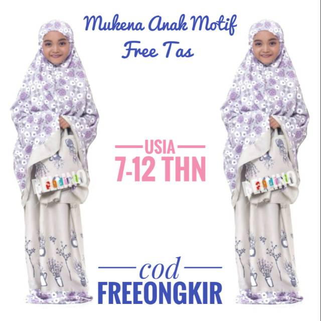 Mukena + Tas Alat Sholat Anak Perempuan 7-12 Tahun Motif Kalem Bahan Katun Rayon Adem Anti Gerah