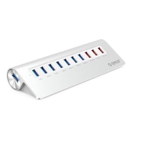 Usb 3.0 hub orico 10 port 5Gbps aluminum with charging slot 2.4a m3h73p m3h7-3p - Terminal usb3.0 10 slot