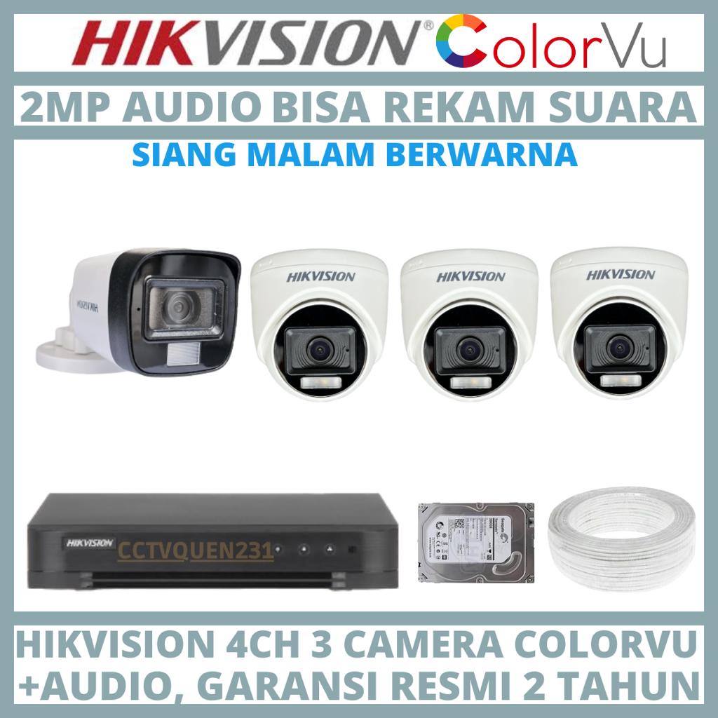 PAKET CCTV HIKVISION COLORVU 2MP 4 CHANNEL 4 CAMERA COLORFUL TURBO HD KAMERA CCTV