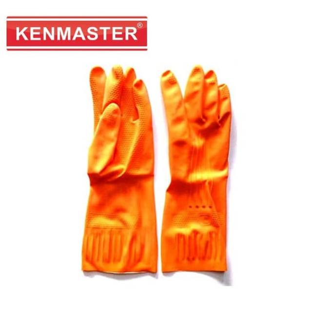 Sarung tangan karet merk latex orange cocok untuk berkebun dan cuci piring - KENMASTER