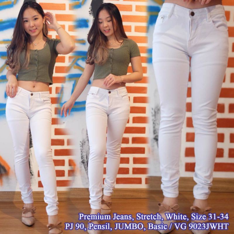 Celana jeans wanita VG 9023 putih JUMBO