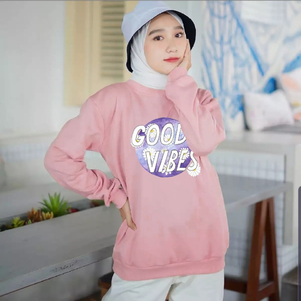 MYSTIQUE.ID-BAJU KAOS TANGAN PANJANG GOOD VIBES T-SHIRT LUCU DAN AESTHETIC COCOK DIGUNAKAN DENGAN HIJAB UP TO XXL