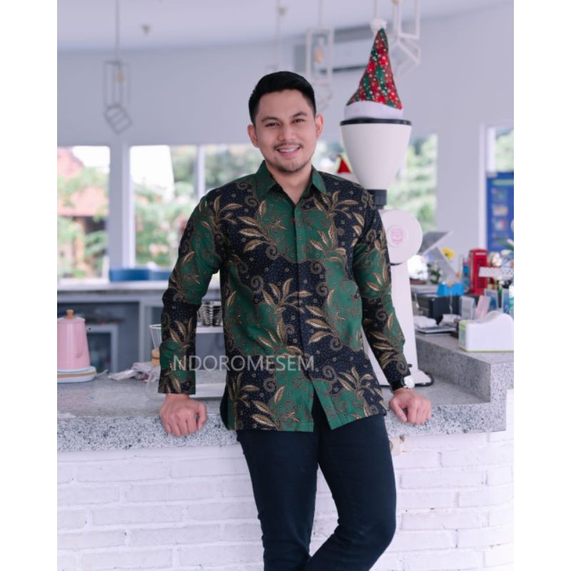 KEMEJA BATIK PREMIUM Batik lengan panjang aswomulyo hijau bahan katun halus baturaden reguler fit