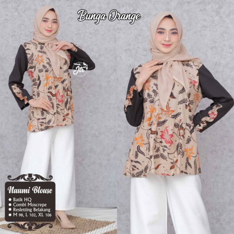 tey-17 Batik wanita ASJ SA HRB026 Kenongo Kemeja Tosca Pendek atasan modern blouse batik Irro14 size M L XL dan XXL-Naumi oren