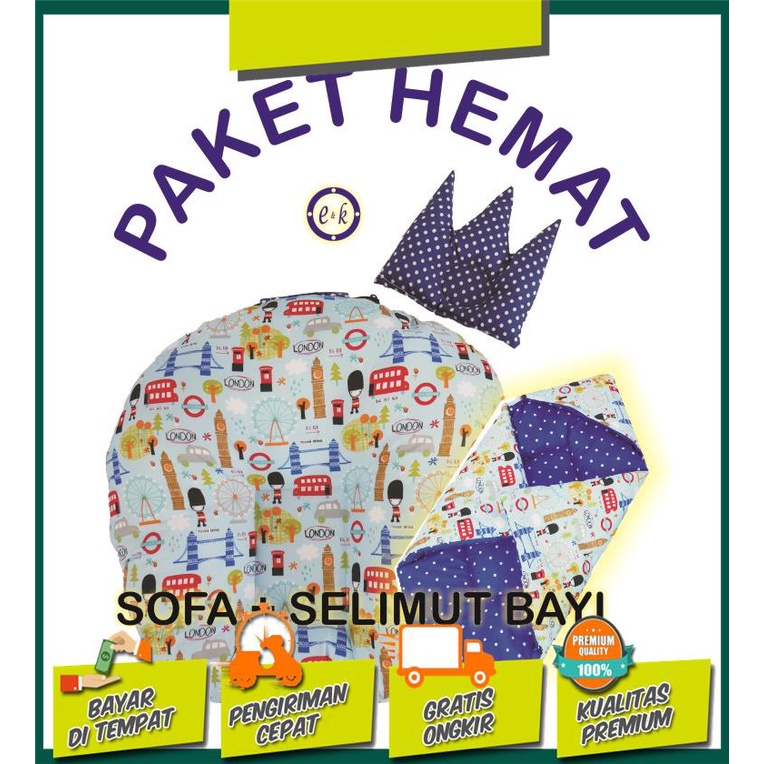 PAKET HEMAT!! Sofa Bayi Multifungsi Kasur Bayi + Selimut Topi Bayi Karakter