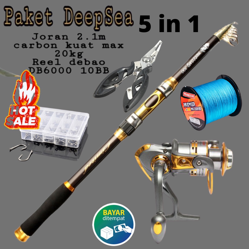 DISKON Set Pancing Laut Kekuatan Max 20kg Joran Carbon 210cm Reel debao DB6000 10 Ball Bearing Plus 