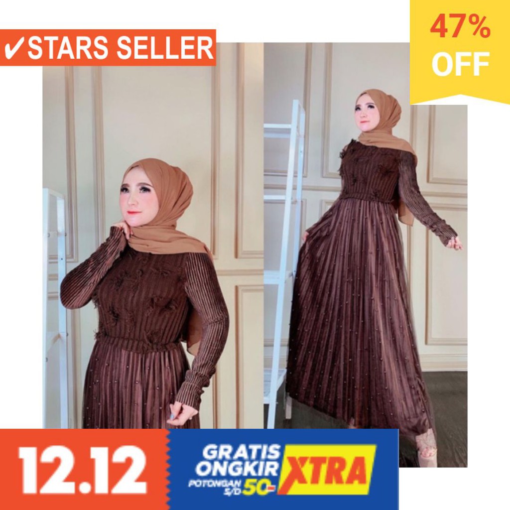 BAJU LEBARAN PAKAIAN MUSLIMAH SYARI BERGO BALOTELI / Gamis brokat rajut shellasaukia