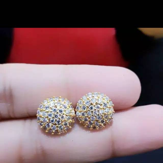 Giwang tusuk bulat full mata mewah gold 18k