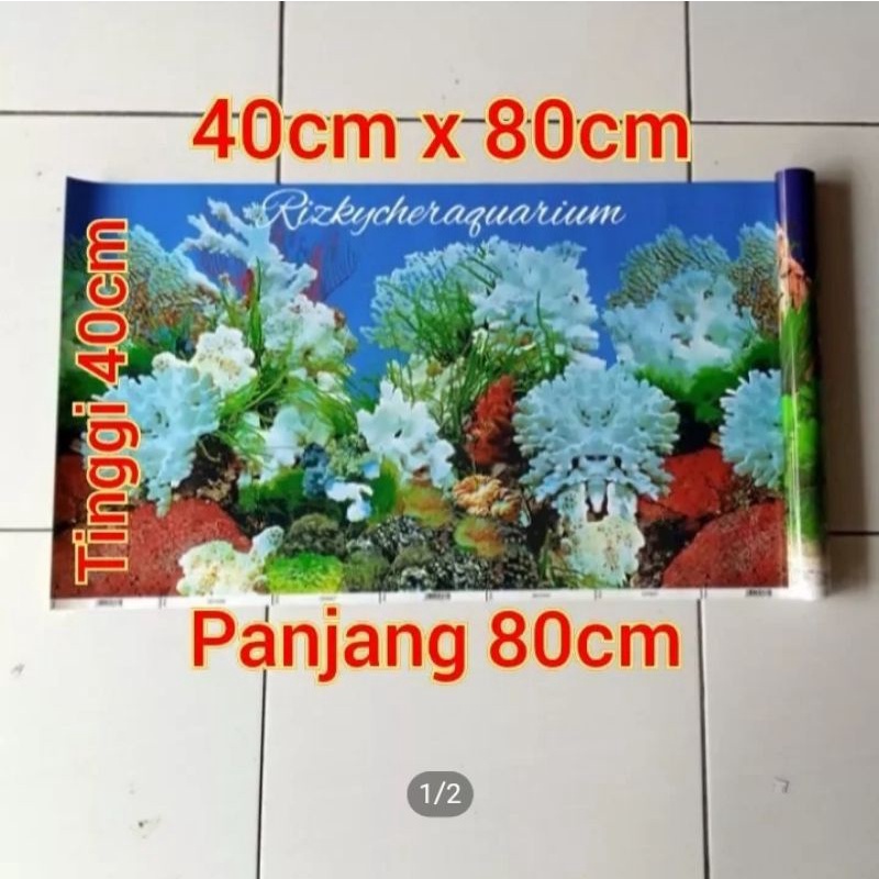 wallpaper gambar aquarium 40 X 80cm tinggi 40cm panjang 80cm