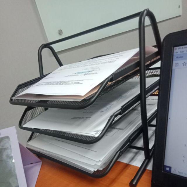 Rak Dokumen Kertas Elevated Tray Besi 3 Susun / Jala Jaring