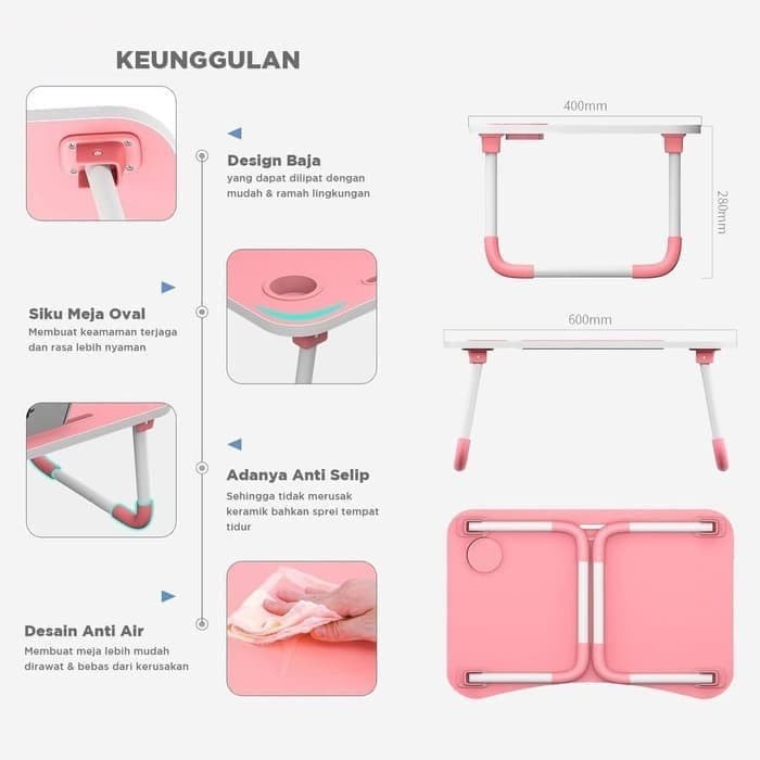 Meja Laptop Lipat Komputer Kerja Belajar Anak Lesehan Folding Table