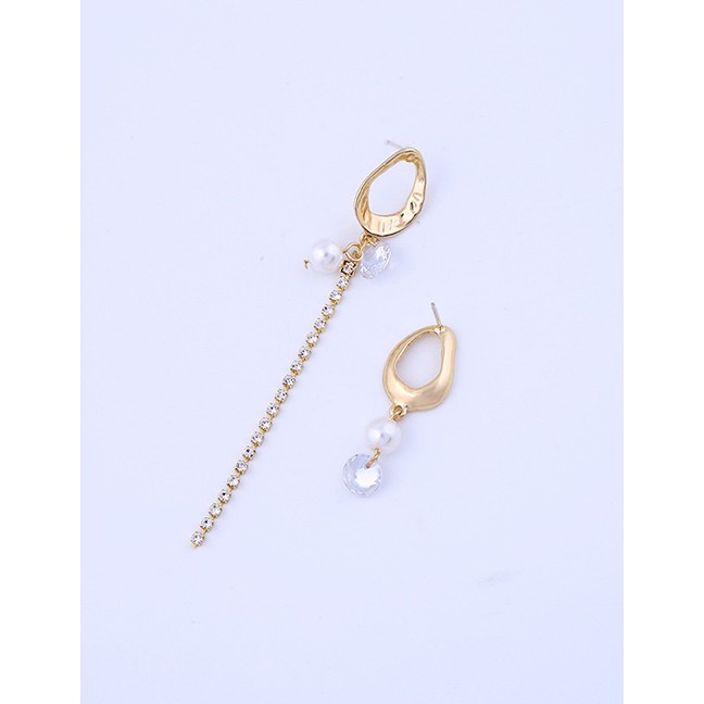 LRC Anting Tusuk Fashion Gold Openwork Geometric S925 Sterling Silver Asymmetric Tassel Earrings