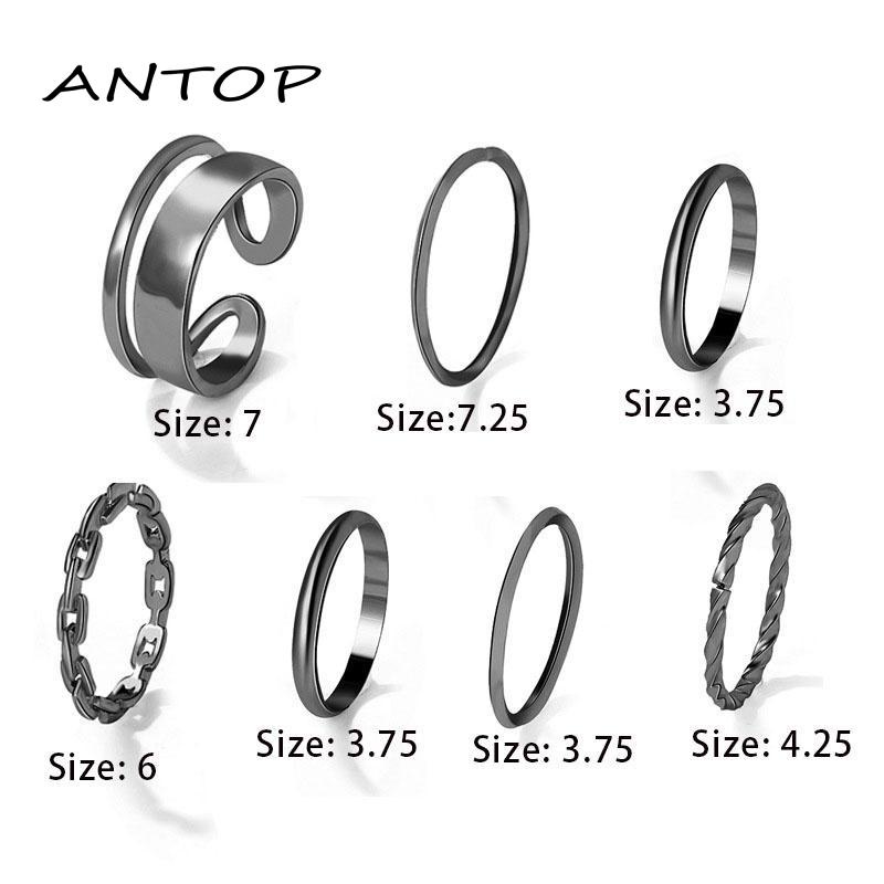 7pcs Cincin Korea Hitam Gaya Punk Aesthetic Cincin Titanium Pria Keren Untuk Wanita Ring Jewelry ANTOP