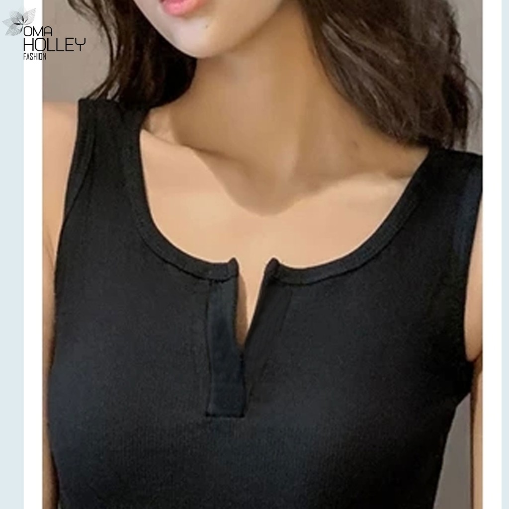 (COD) OH Fashion Tanktop Front Slit Ribbed Wanita #0121