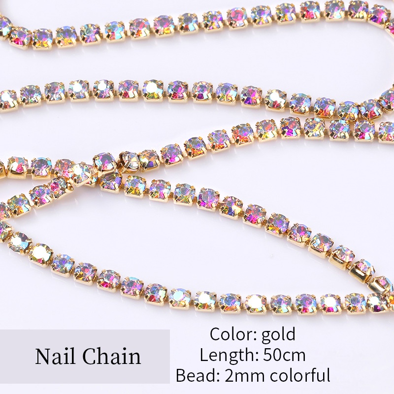 Rantai Manik-Manik Mutiara Berlian Imitasi 3D Bahan Metal Steel Warna Emas Silver Untuk Dekorasi Nail Art