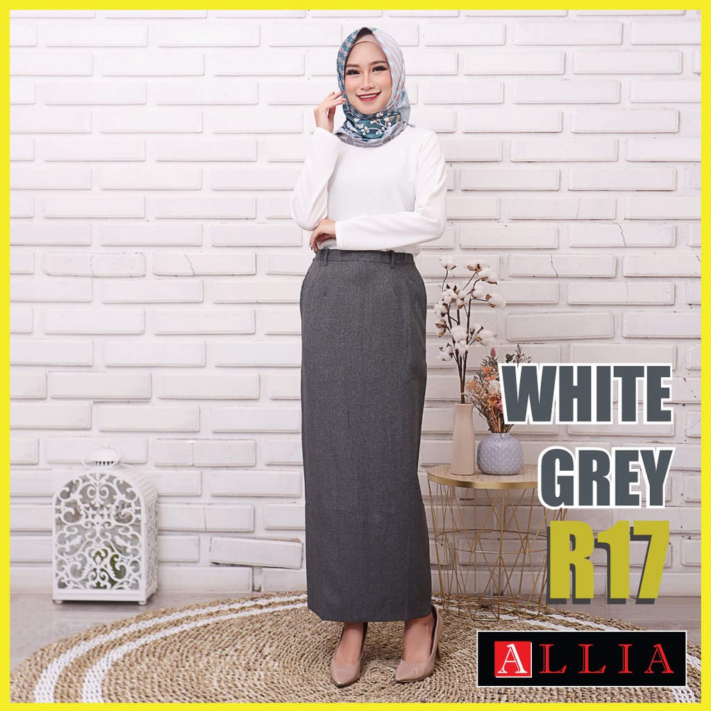 Rok Span Wanita / ALLIA R17 White Grey / Rok Bahan Wanita / Rok Panjang wanita