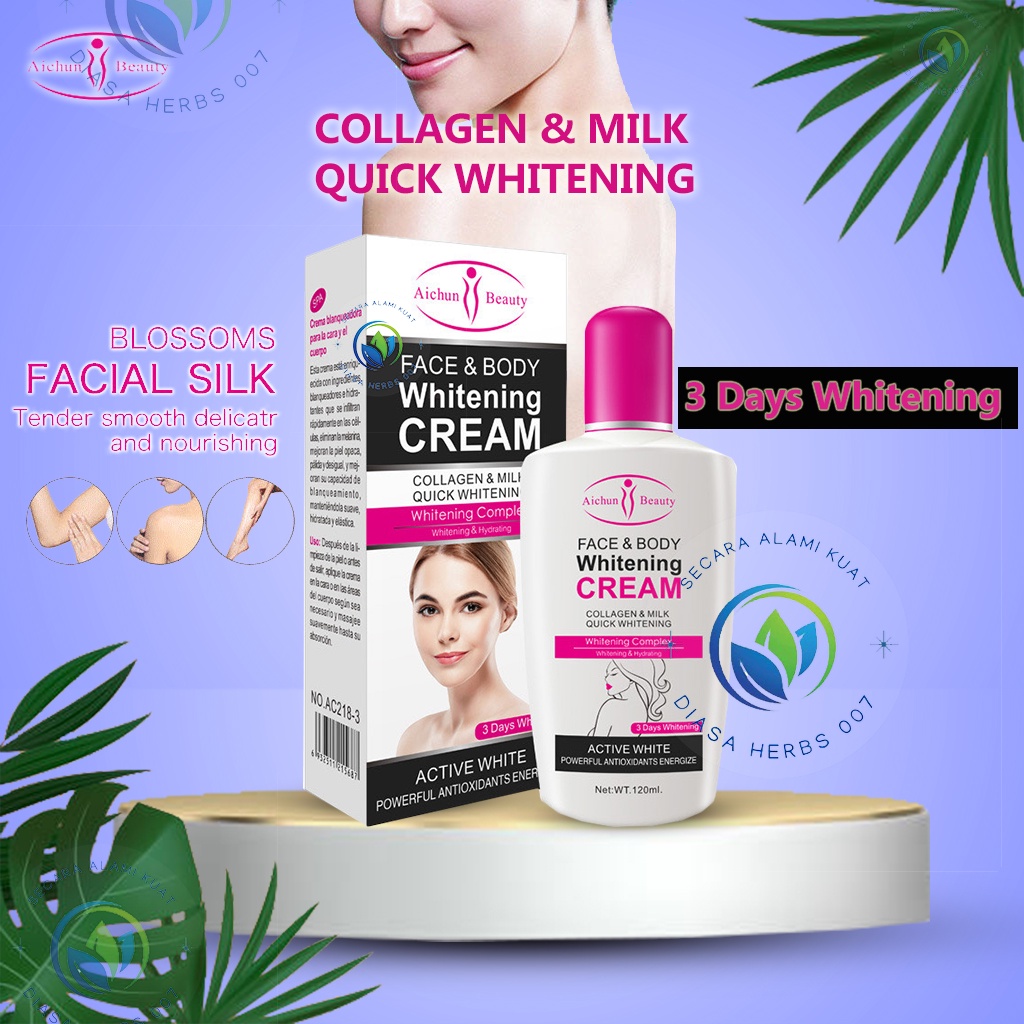 Aichun whitening cream booster 3 days body lotion kolagen dan susu pemutih seluruh tubuh cepat Face &amp; Body 120ml