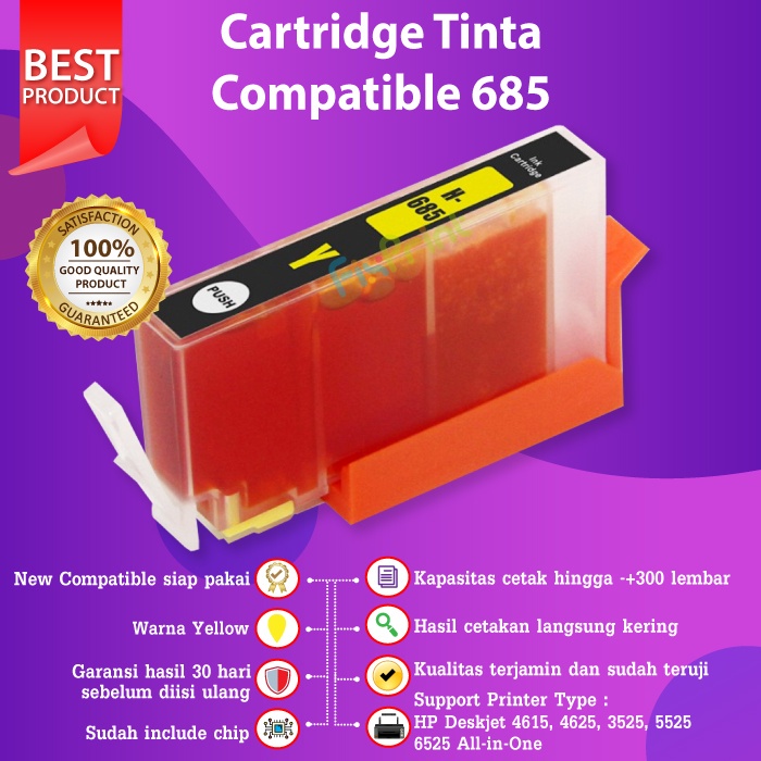 Cartridge Tinta Compatible HP 685 Black Printer 4615 4625 3525 5525 6525