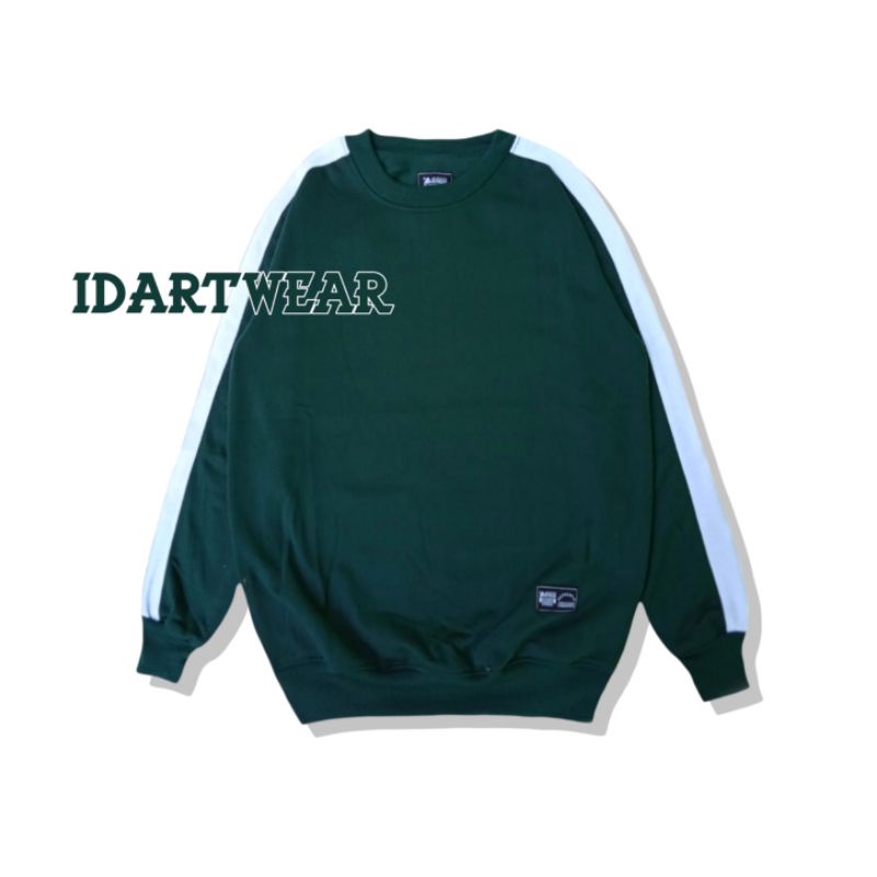 Sweater Crewneck Botol List Putih Sweater Kombinasi Pria Wanita