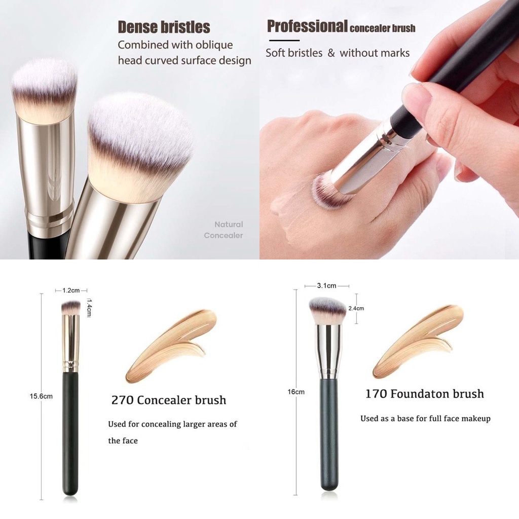 3pcs Brush Foundation Cair / Concealer Kepala Flat / Kotak Bahan Serat Rambut Sintetis Dengan 2 Brush