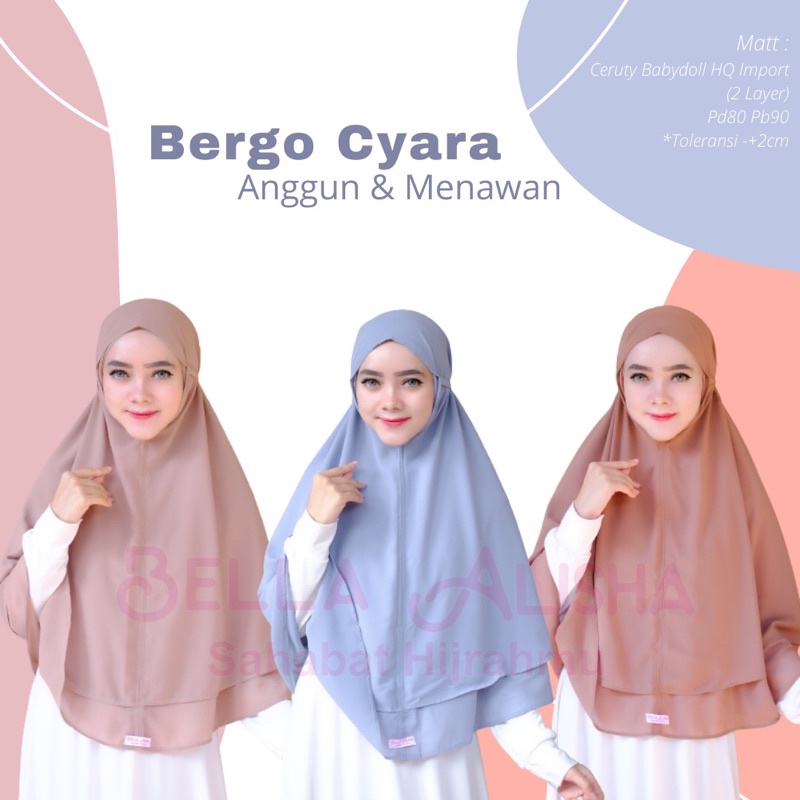 Original Bergo cyara 2 layer ceruty babydoll hijab maryam jilbab non pet tali instan