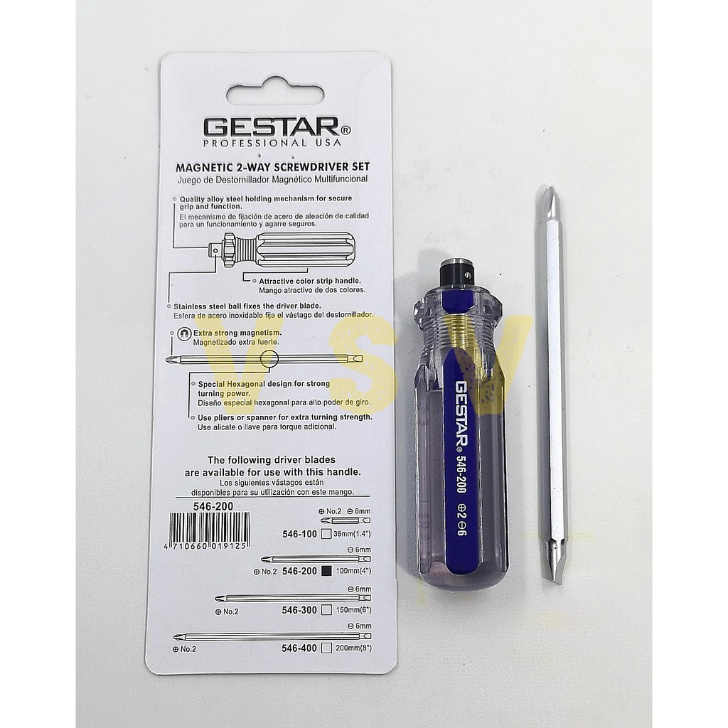 GESTAR Magnetic 2way screwdriver 100mm / obeng bolak balik / plus min