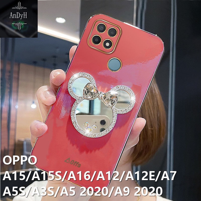 Case Desain Minnie Mouse Aksen Cermin Berlian Untuk OPPO A15 A15S A35 2021 A5 2020 A9 2020 A11X A11 A16