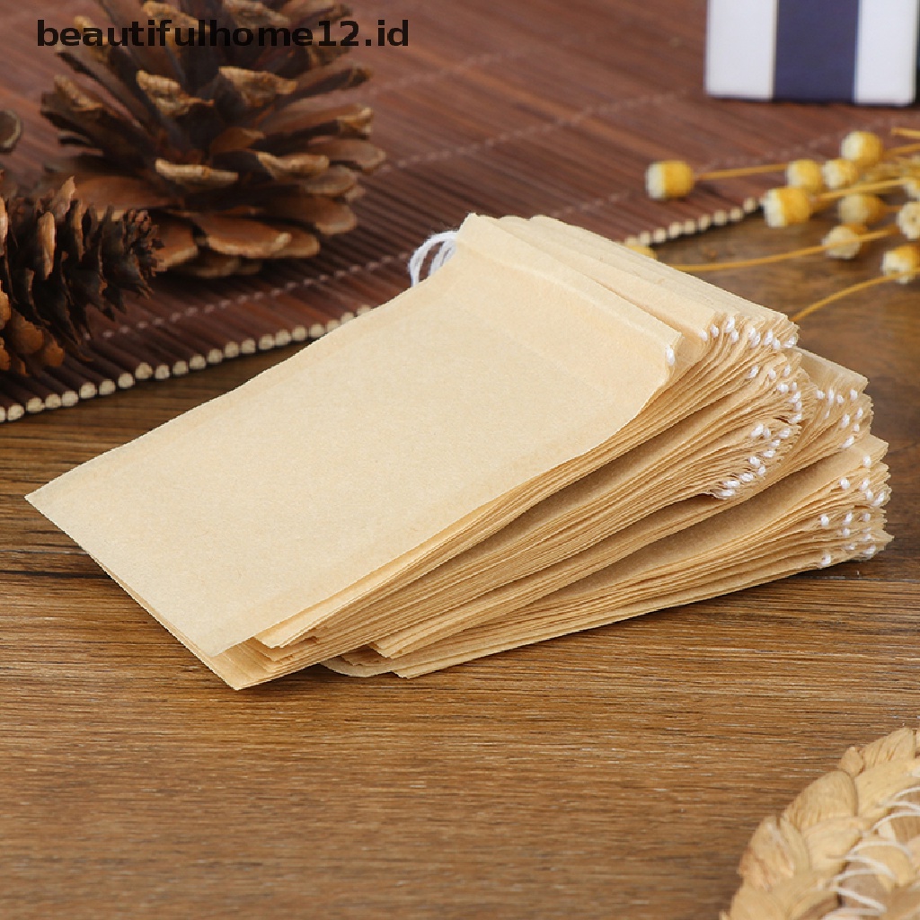 【beautifulhome12.id】 100Pcs/lot Empty Paper Tea Bags Filter Drawstring Teabags for Herb Loose Tea .