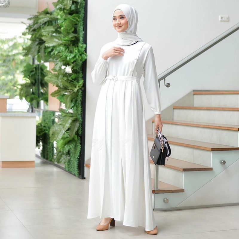 Gamis Putih Wanita Kekinian Mewah Elegan Long Dress Untuk Kondangan Pesta Busui Dres Cewek Modern