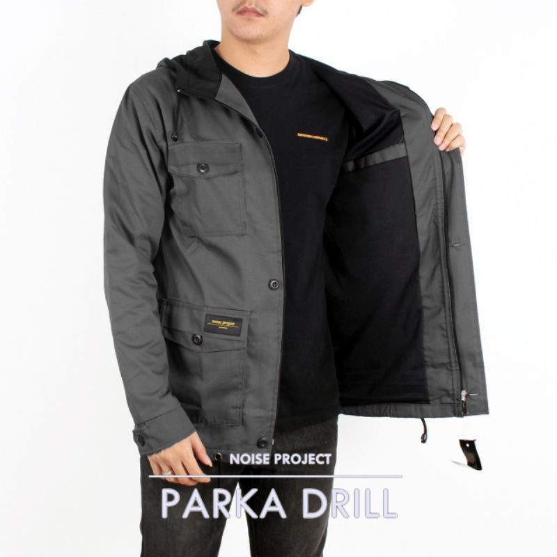 WOLV ORIGINAL JAKET PARKA DRILL Jaket pria jaket outdoor warna abu tua seri art PD01