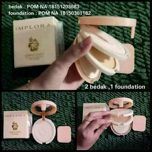 Bedak 3in1 implora compact powder / bedak + foundation implora 3 in 1