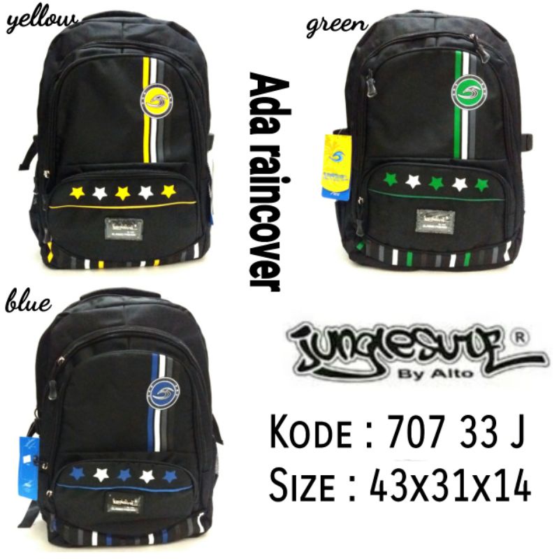 TAS  RANSEL SEKOLAH UNISEX ORIGINAL JUNGLE SURF BY ALTO ADA RAINCOVER TERBARU 707 33J 3warna