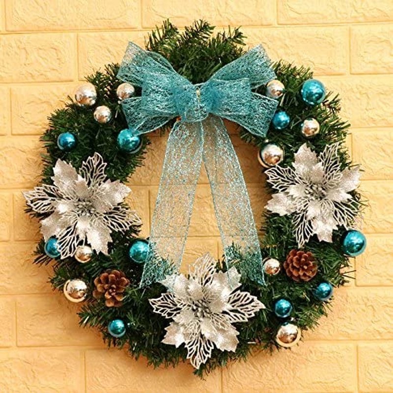 Hollow Christmas Flower Xmas Pohon Ornamen Produk Natal Bunga Buatan Warna-Warni Dengan Glitter Dekorasi Pesta Festival Musim Semi