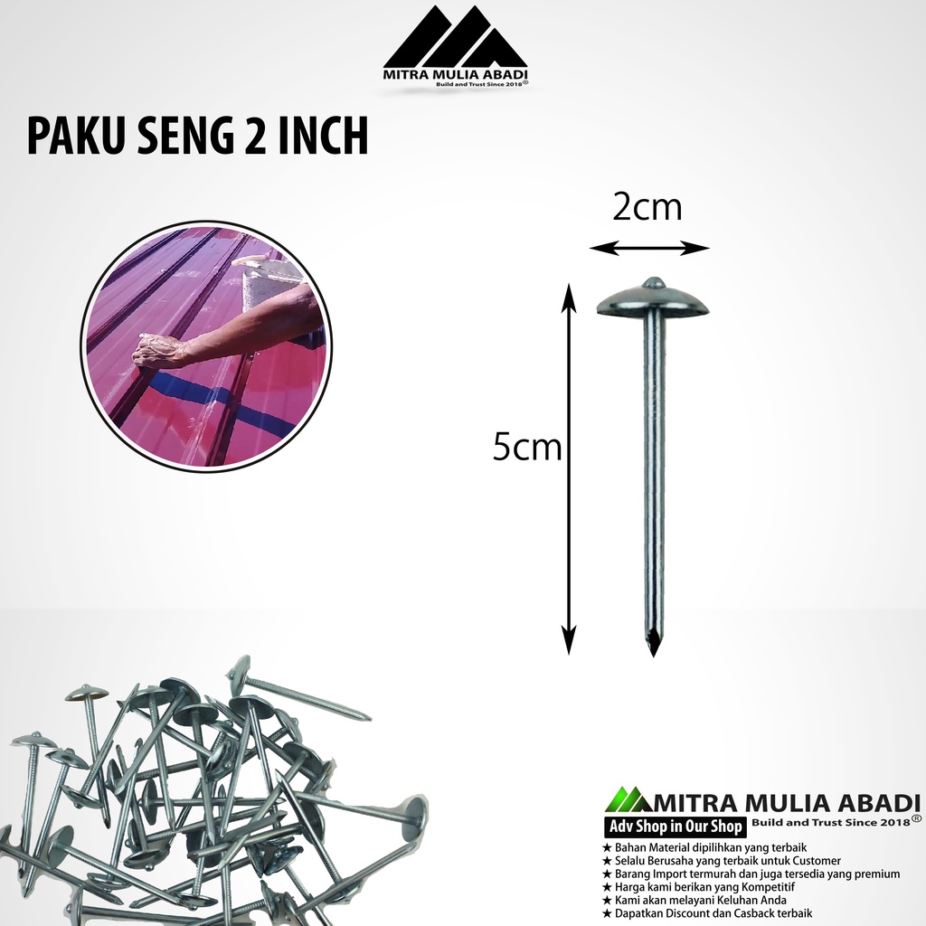 Paku Payung 2 Inch | Paku Seng | Paku Roofing 10 pcs