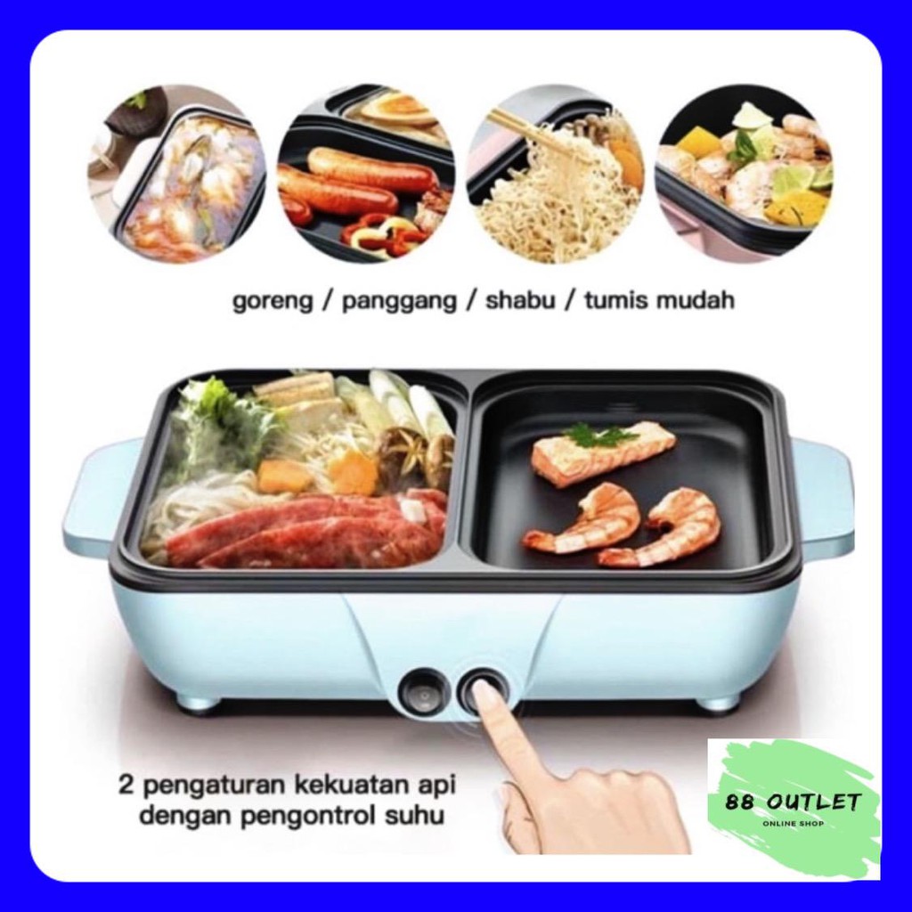 Panci Elektrik 2 In 1 Fleco 601 BBQ And Steamboat Pearalatan Masak - Panci Listrik Panggangan Fleco