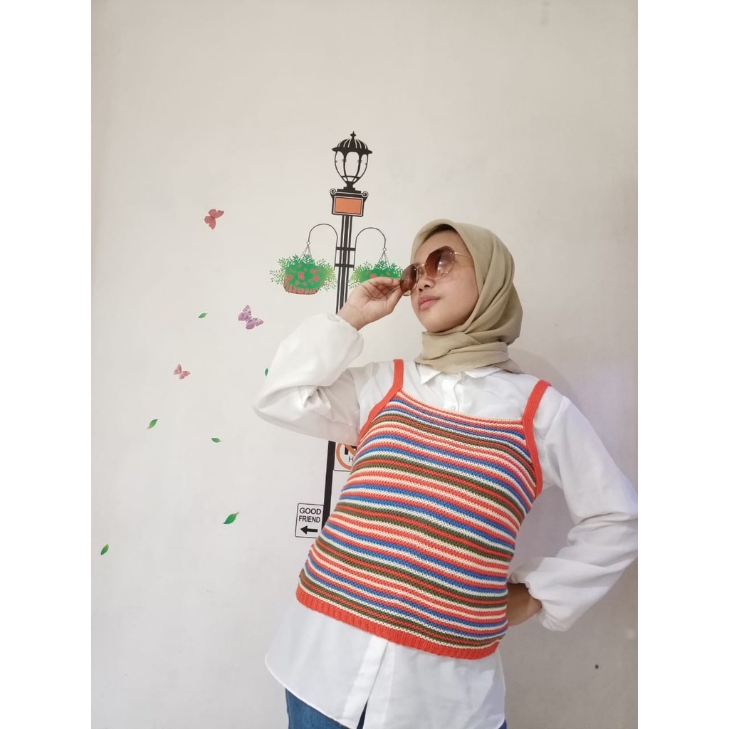 Korean Knit Crop Tank Top Tanktop Rajut