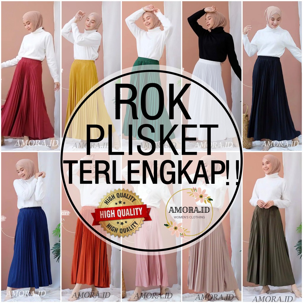 AMORA - ROK PLISKET PREMIUM Bahan Tebal Maxi Skirt Fit S-XXL